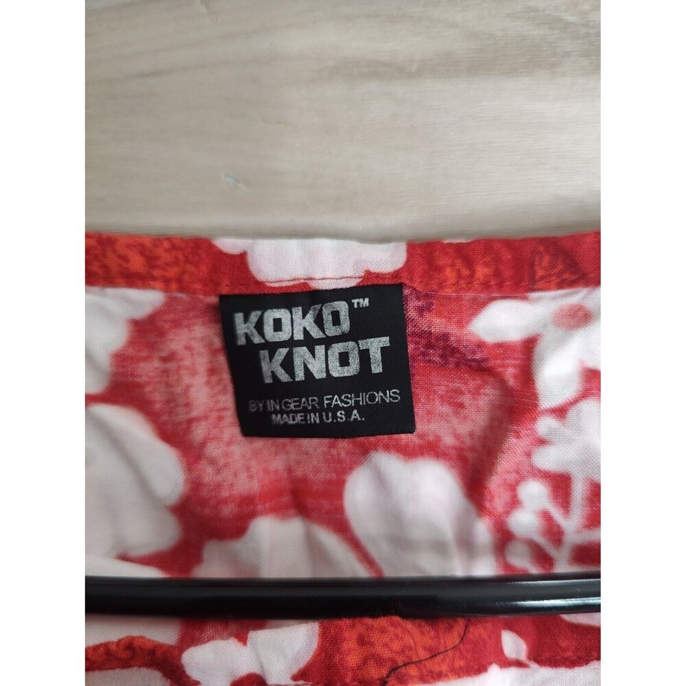 Koko Knot Pullover Swimsuit Cover Up One Size Red Hawaiian Fringe Hem Floral - Picture 6 of 7